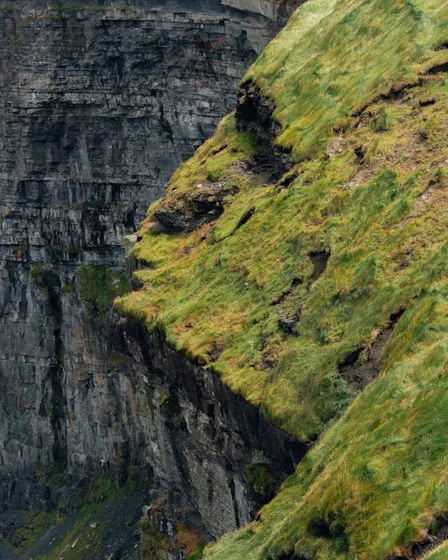 Green cliffs dropping into the sea
