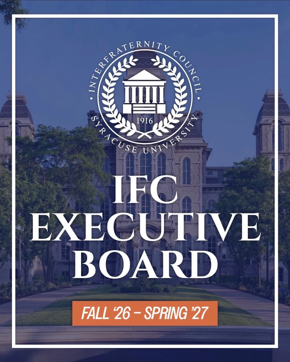 IFC executive board announcement over a photo of the Hall of Languages